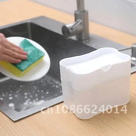 Scrubbing Liquid Detergent Dispenser 2 in 1 Press-type Liquid Soap Box Pump Organizer with Sponge Kitchen Tool Bathroom Supplies