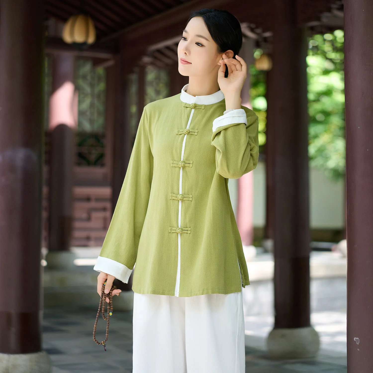 Bawełniano-lniane ubrania do Tai Chi i jogi, długi rękaw, Zazen, medytacja, Baqianjin, dwuczęściowy zestaw, damski strój etniczny, tradycyjny kostium.