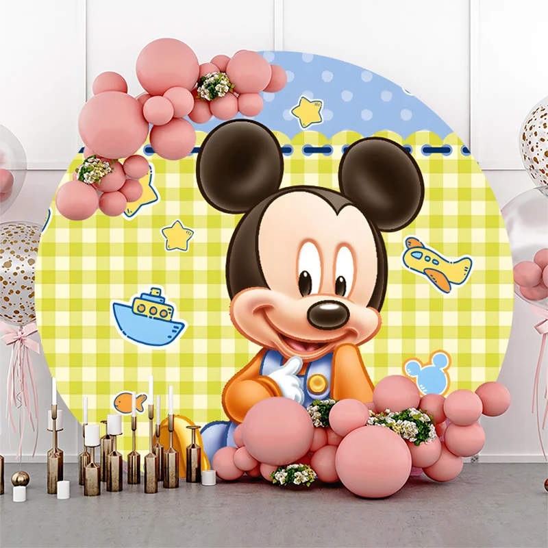 

Disney Baby Mickey Mouse Round Photo Backdrop Props Background For photography Baby Shower Birthday Party Decoration Photozone