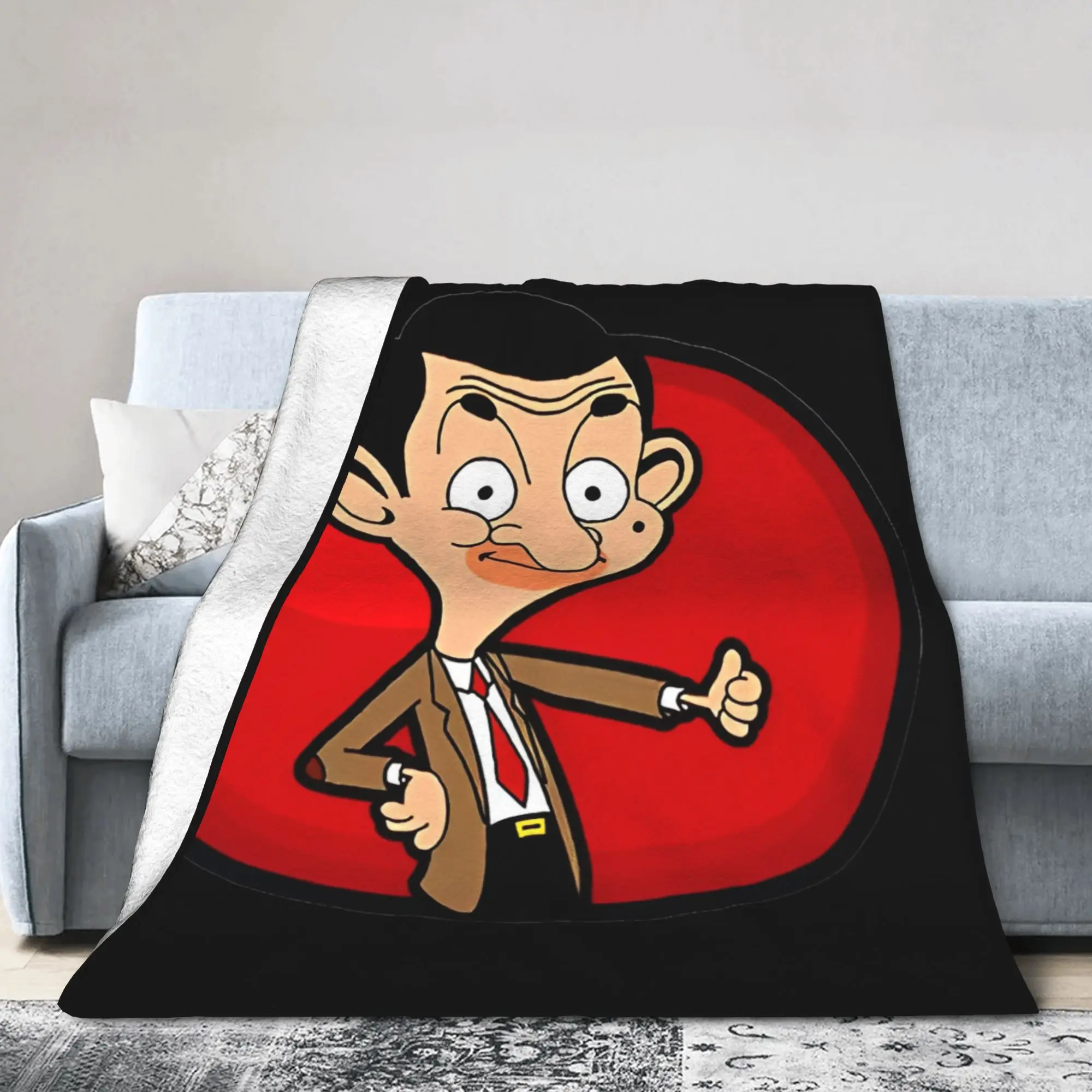 Mr Beans  Cartoon Knitted Blanket Velvet  Ultra-Soft Throw Blankets for Outdoor Travel Bed Rug