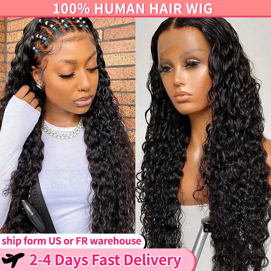 Deep Wave HD 13x4 Lace Front Wigs Human Hair Wig Water 4x4 Transparent Lace Closure 200% 13X6 HD Lace Frontal Wig 30 32 34Inch