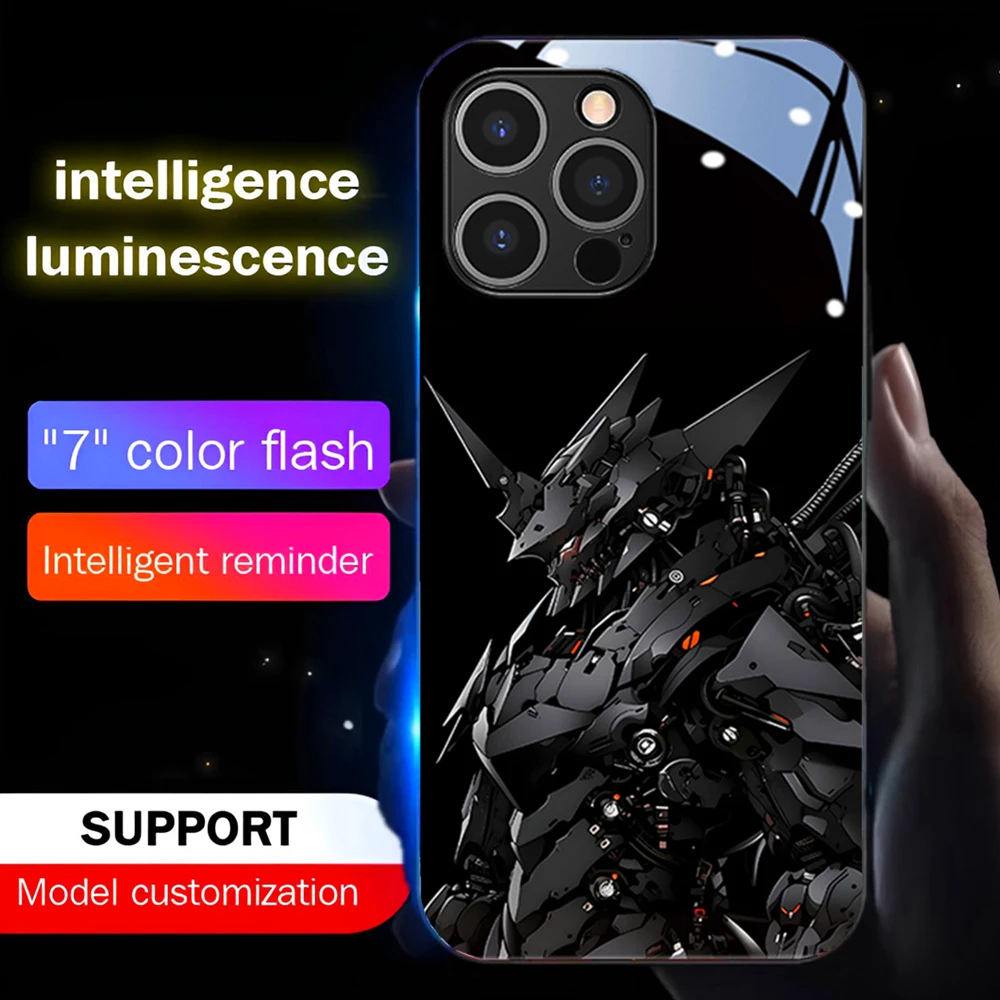 

Armored Warriors Pattern Luminous Glass LED Call Light Up Flash Phone Case For Samsung S25 S24 S23 S22 S21 S20 FE Plus Ultra
