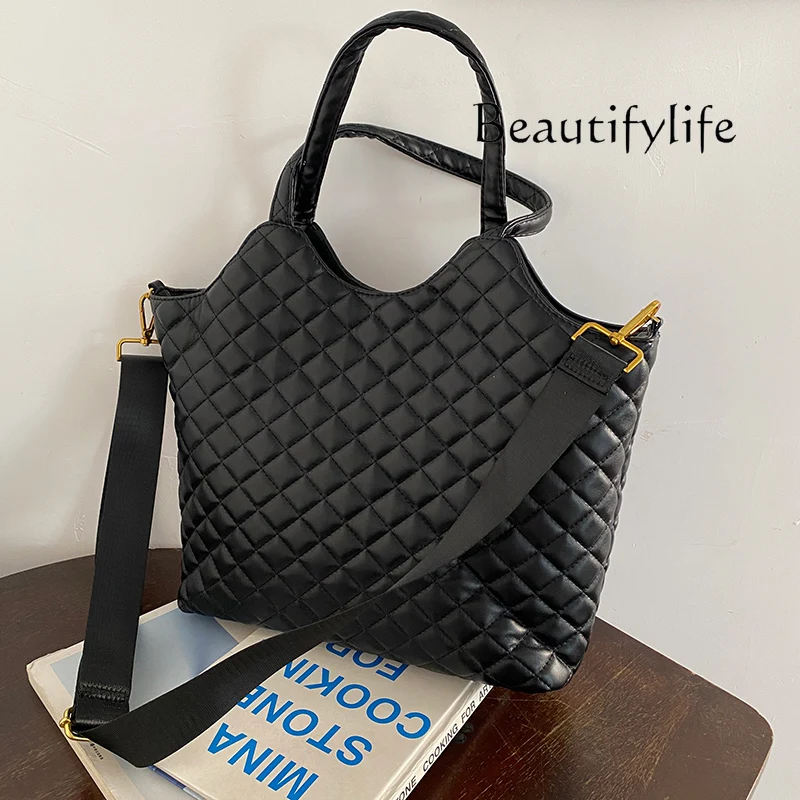 

Black rhombus handbag large capacity simple shopping bag crossbody shoulder underarm bag high sense