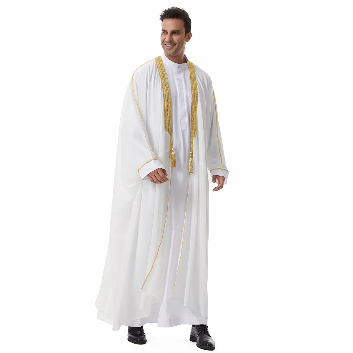 Arab Muslim Thobe Jibbah Men Loose Cardigan Islamic Kaftan Burqa Middle East Man Clothing Bat Sleeve Robe Jubba Lightweight Gown