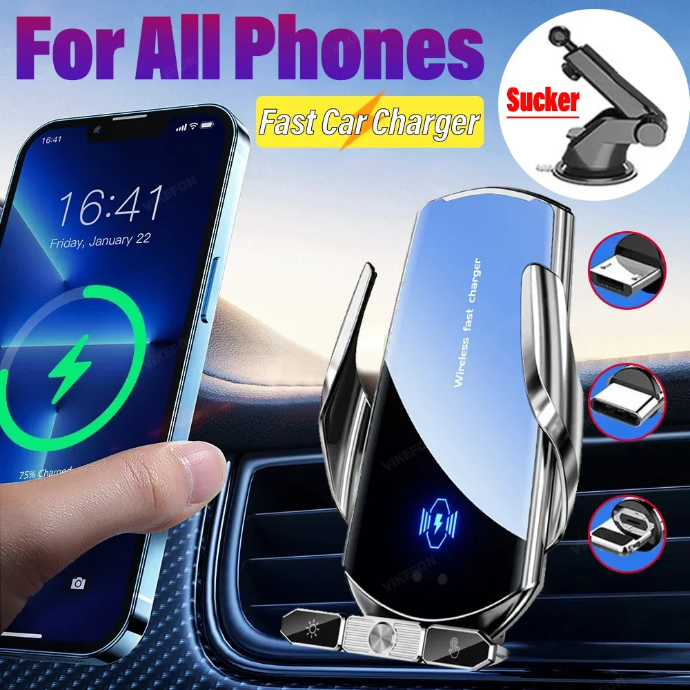 Wireless Charger Car Air Vent Stand Phone Holder Fast Charging Station For Samsung S23 S22 S21 S10 iPhone 12 13 14 15 Pro Max