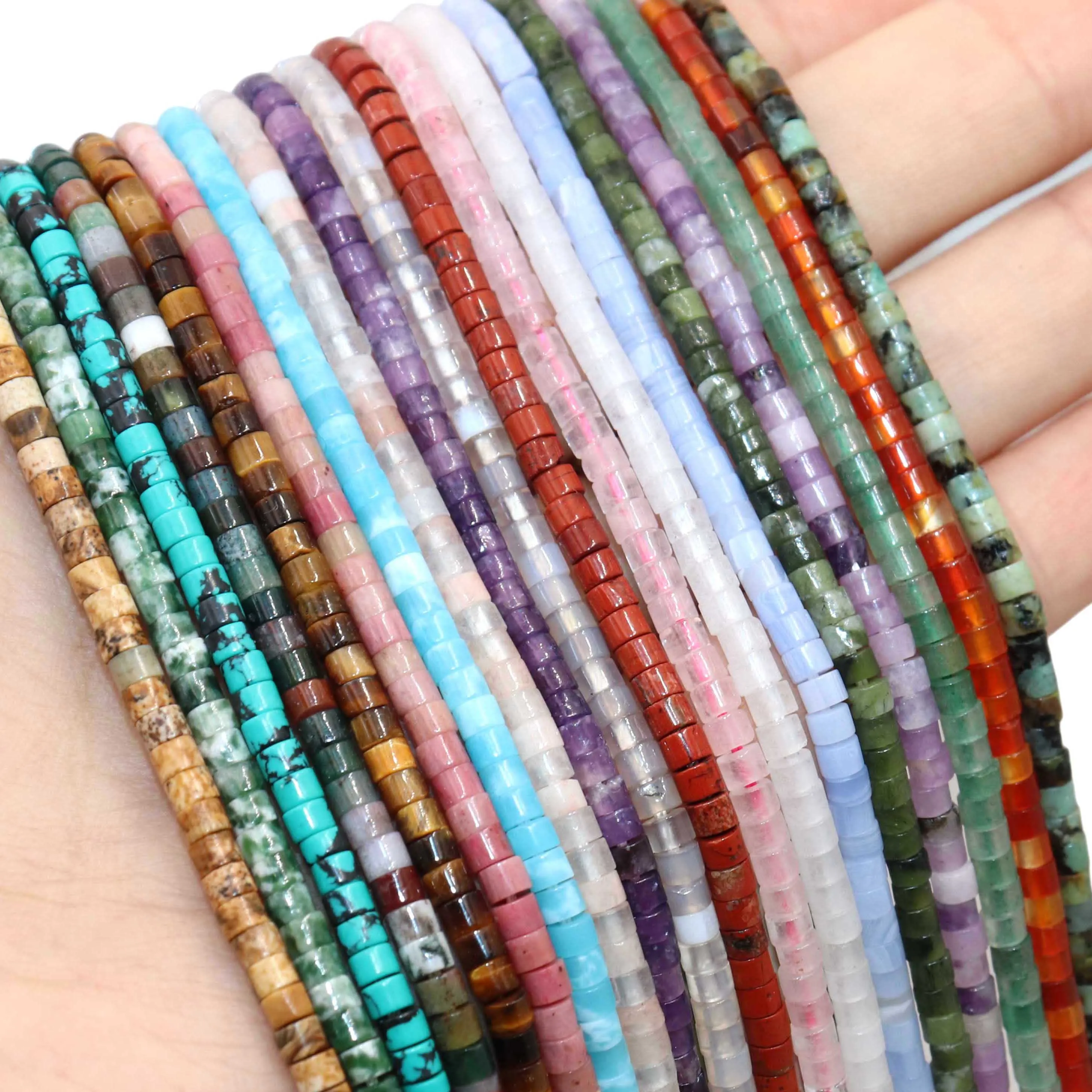 Natural Stone 2*3MM Flat Cylinder Agates Lapis Lazuli Tiger Eye Jaspers Tube Spacer Beads For Jewelry Making Diy Bracelet