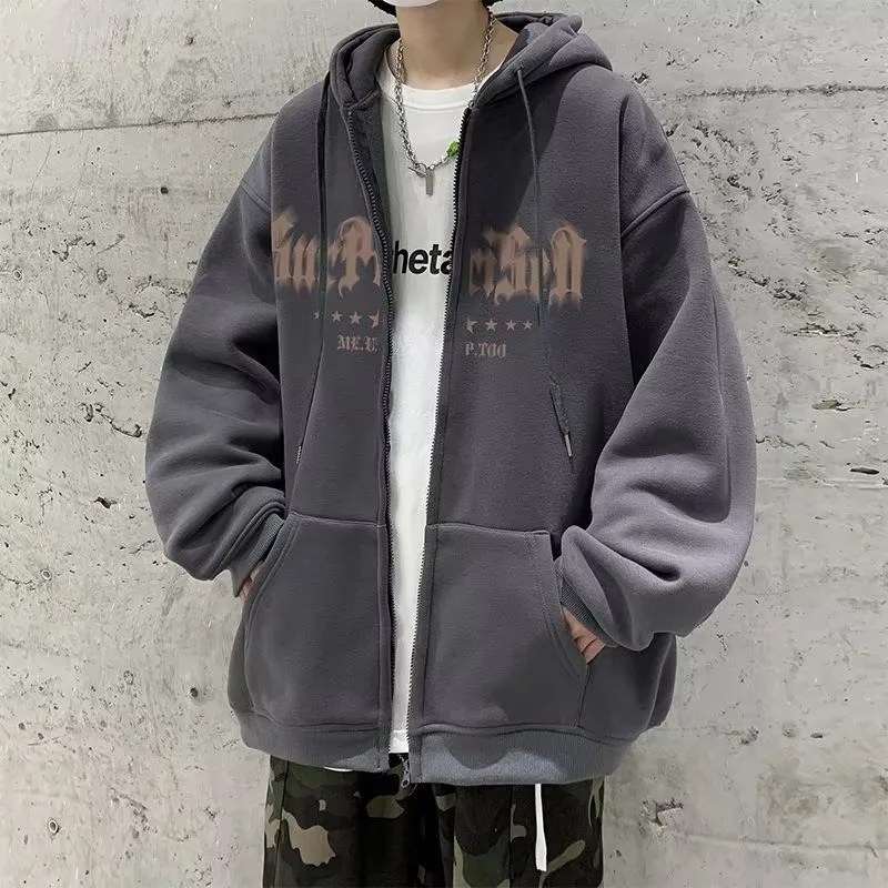 سترة رجالية من American Sle Jaet ربيع الخريف فضفاضة تناسب سحاب مفتوح سترة قابلة للتنفس من البوليستر لباس غير رسمي #4