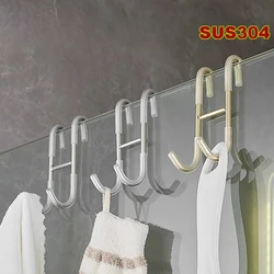 304 Stainless Steel Hook Free Punching Bathroom Shower Door Hook Over Glass Door Kitchen Cabinet Door Back Type Storage Hanger