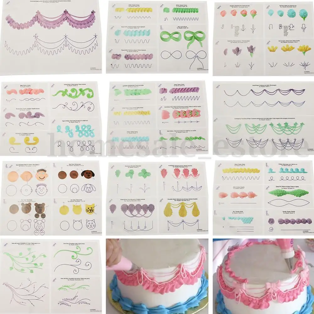 23pcs/set Cake Icing Piping DIY Practice Drawing Board Template Paper Decor Practice Template Paste Fondant Decorating molds