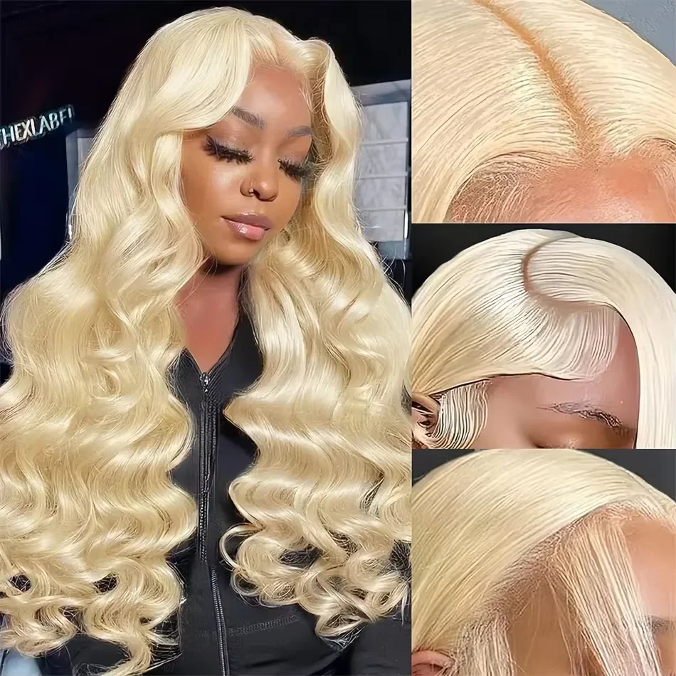 250% Density Blonde Body Wave Lace Front Wig 613 HD Transparent Lace Frontal Wig 13x6 Glueless Wigs Human Hair For Black Women image 2