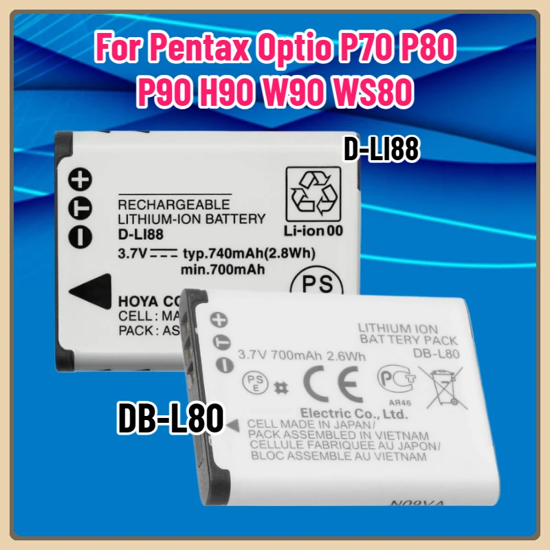 Bateria 3.7V 700mAh D-Li88 DB-L80 do Pentax Optio P70 P80 P90 H90 W90 WS80