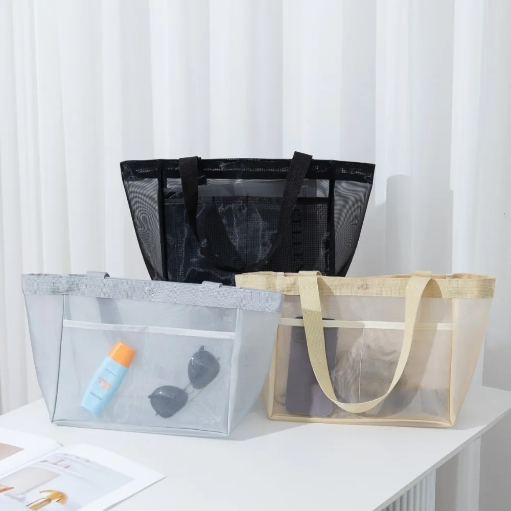 New Mesh Shoulder Bag Large Capacity Hollow Makeup Storage Bag Transparent Multifunctional Beach Bags Travel