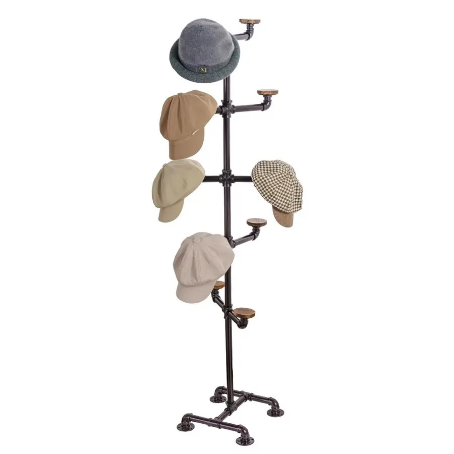 

Подставка для шляп, ковбойское дерево для шляп с 10 круглыми вешалками для шляп из кожитого дерева в деревенском стиле, промышленная металлическая декоративная подставка для трубопроводов с крючком