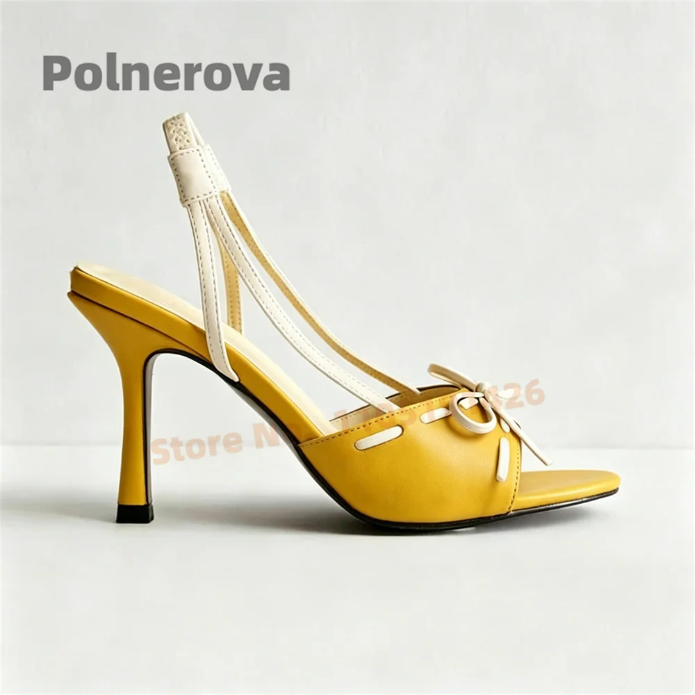 

Butterfly Knot Slingback Stiletto Sandals for Women Round Toe Strappy Patchwork High Heels Elegant Party Dress Shoes Summer