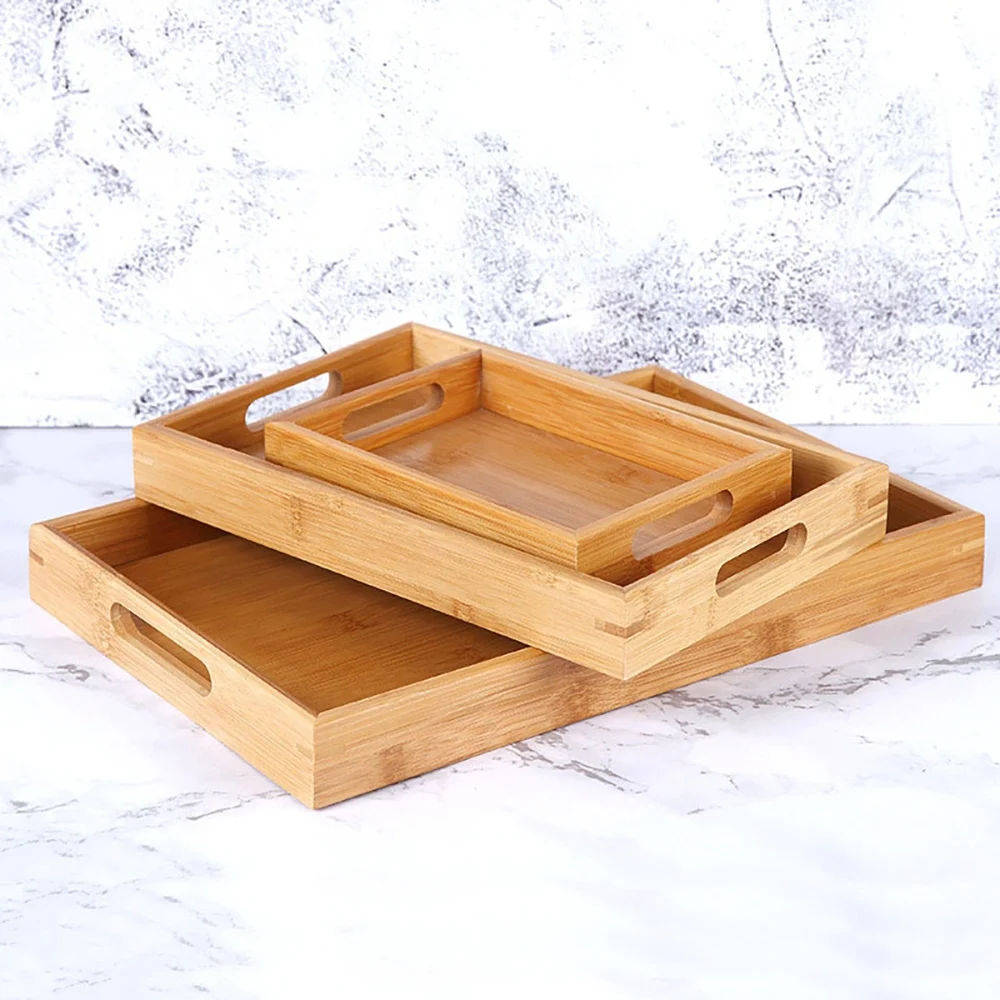 J1UL1N Wooden Bamboo Rectangular Serving Plate Tea Cutlery Plates Storage Pallet Fruit Plate Decoration Multiple