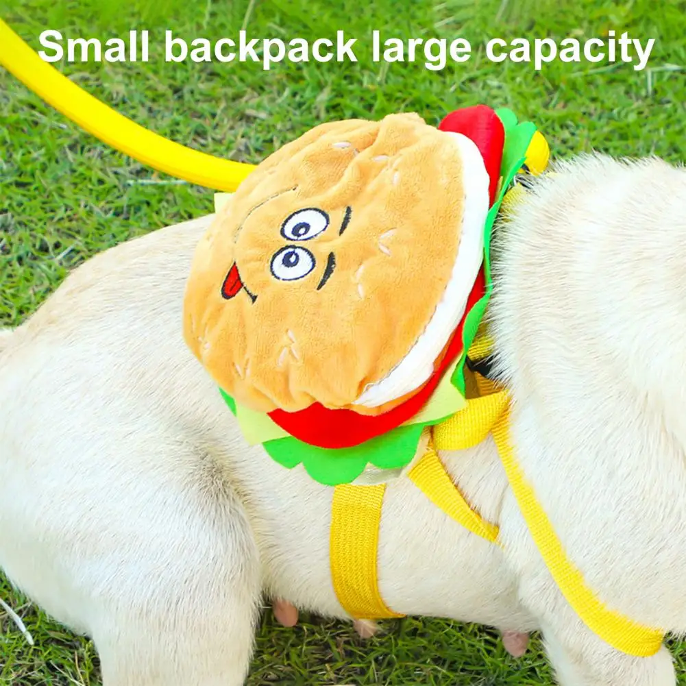 Cute Cartoon Pet Backpack Hamburger Shape Puppy School Bag with Adjustable Buckle Breathable Mesh Pet Supplies for Outdoor Trave