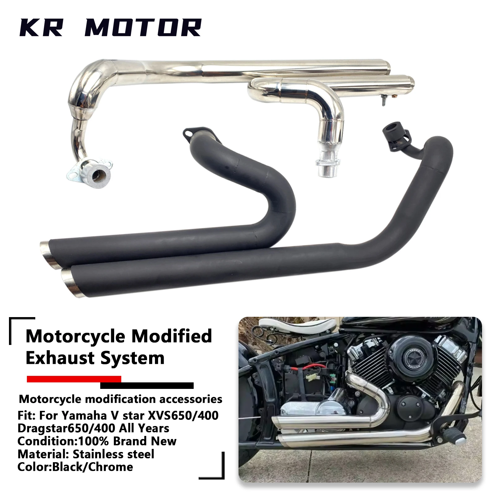 

Fits For Yamaha V Star XVS650 XVS400 DS650 Dragstar650 Dragstar400 All Years Motorcycle Handmade Exhaust System Muffler Pipes