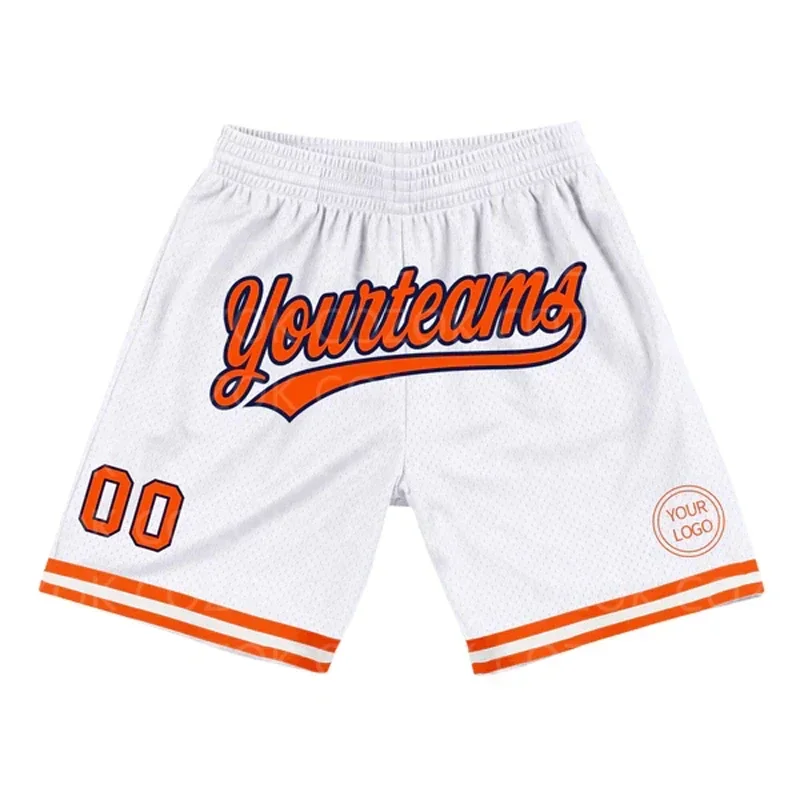 

Custom White Orange Authentic Basketball Shorts 3D Printed Men Shorts Name Mumber Quick Drying Beach Shorts