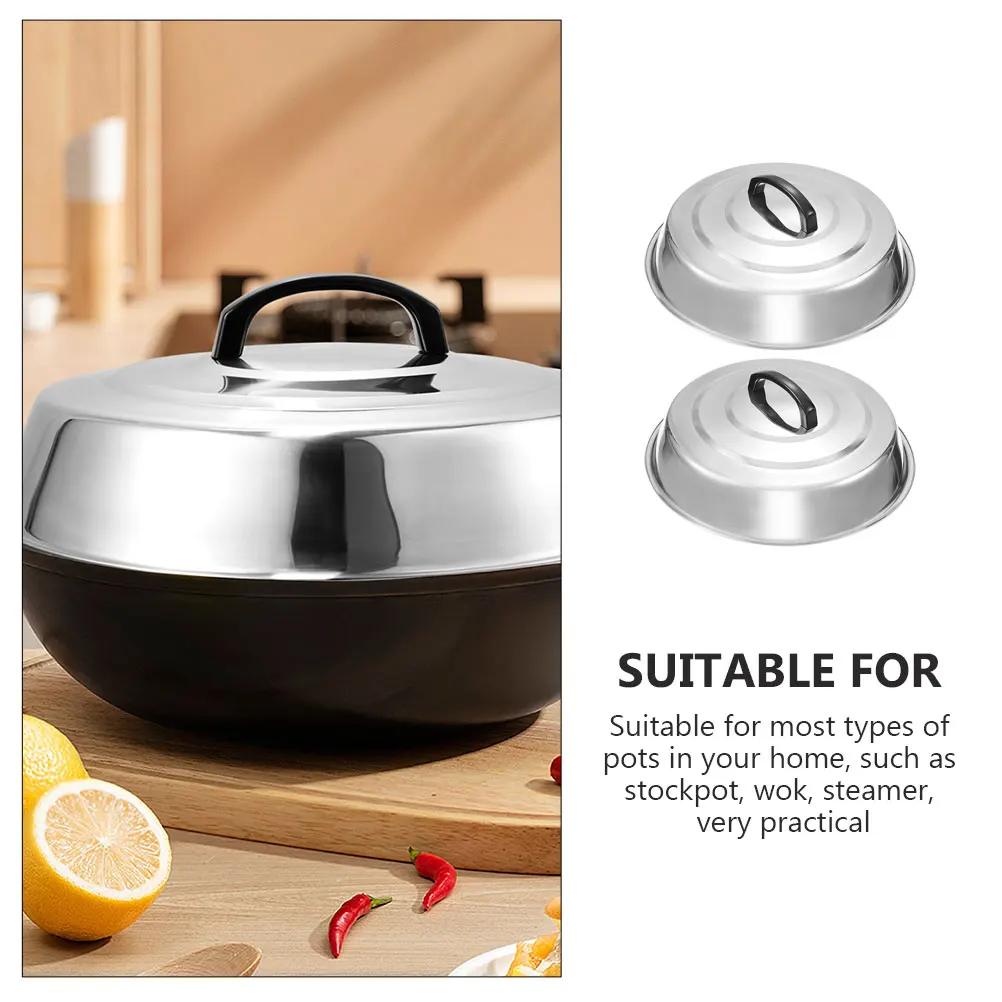 

2pcs Stainless Steel Thickened Pot Lid Round Replacement Cover For Pots Woks Steamers Washable Kitchen Cookware