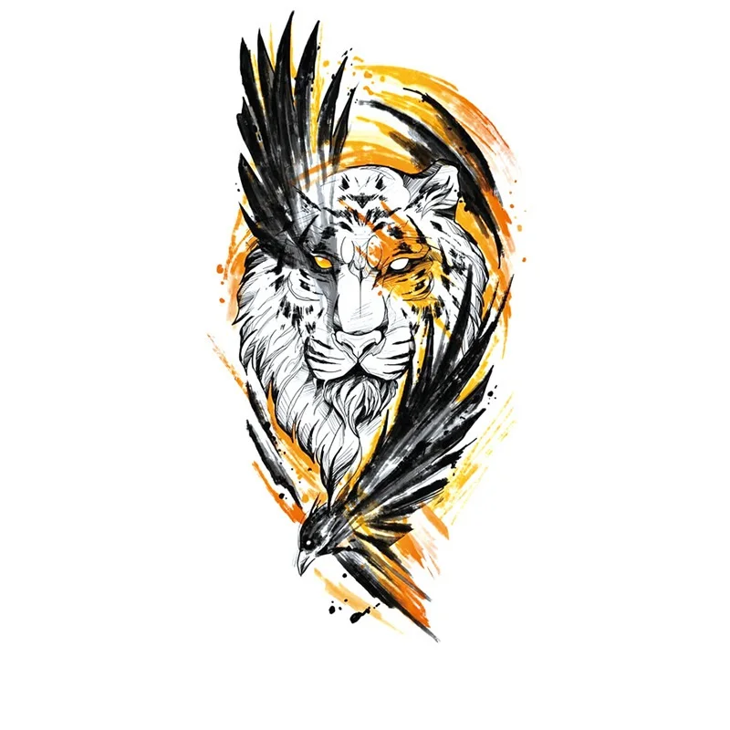 New Temporary Tattoos Waterproof Man Body Art Arm Fake Tatoo for Men Women Forest Lion Tiger Bear Flash Tattoos Stickers Sleeves