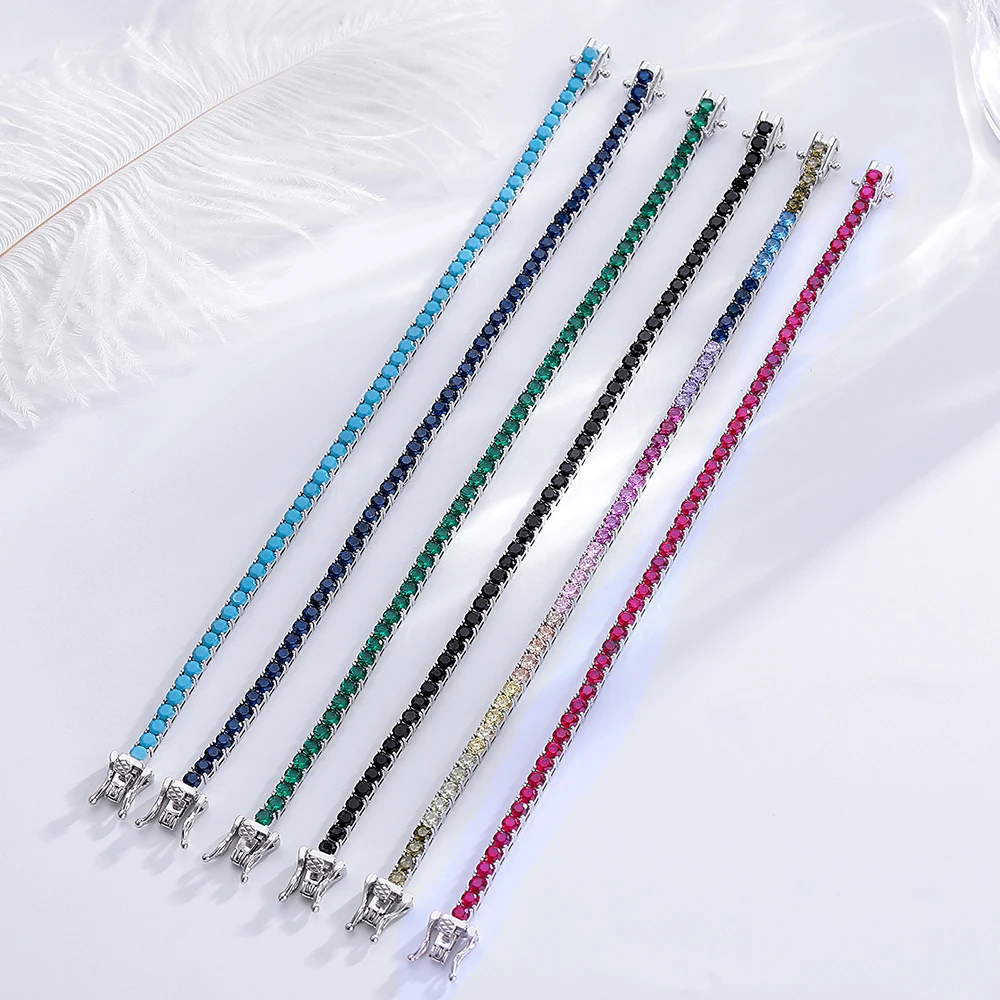 925 Silver Tennis Bracelet For Women, 3mm Ruby Or Sapphire Cubic Zircon, 15–20CM, Elegant Wedding Jewelry Gift