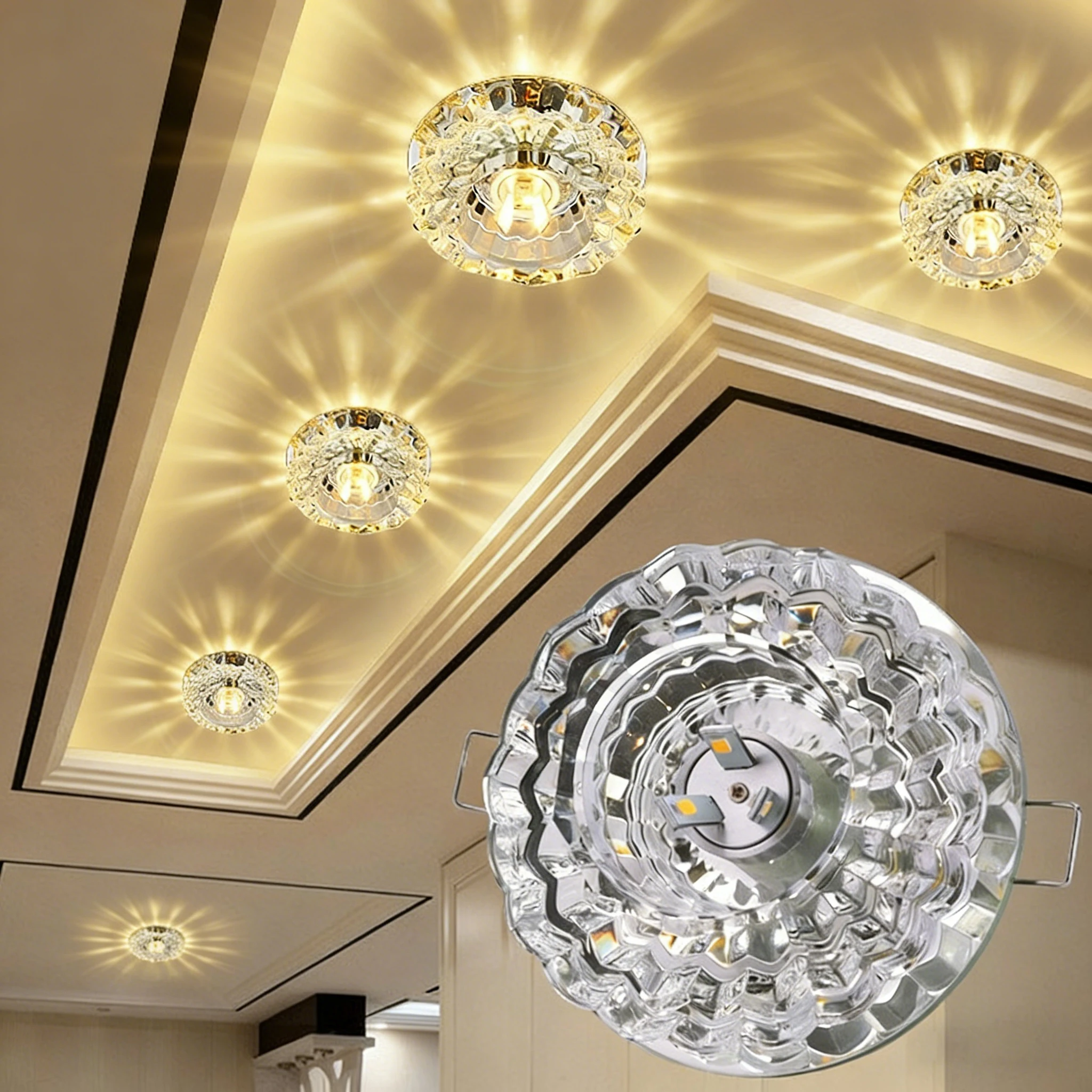 

Светодиодный потолочный светильник K9 Crystal LED, встраиваемый, с регулировкой яркости в 3 цветах, для дома, спальни, гостиной