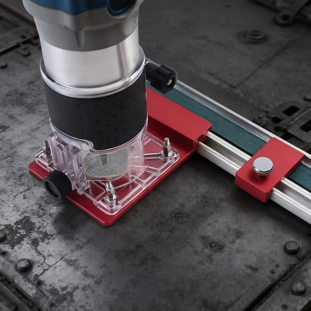 1Set Guide Rail Adapter, Straight Line Milling Groove Aluminum Alloy Auxiliary Bracket with limiter Compatible Most Router Tools