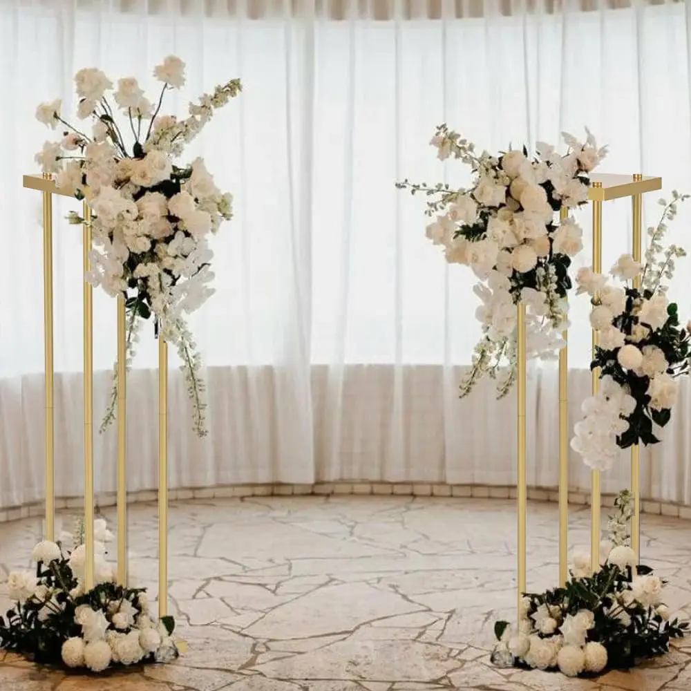 Set of 4 Gold Flower Stand Centerpieces for Tables 31.5in Tall Metal Column Vases for Wedding Decorations Birthday Event