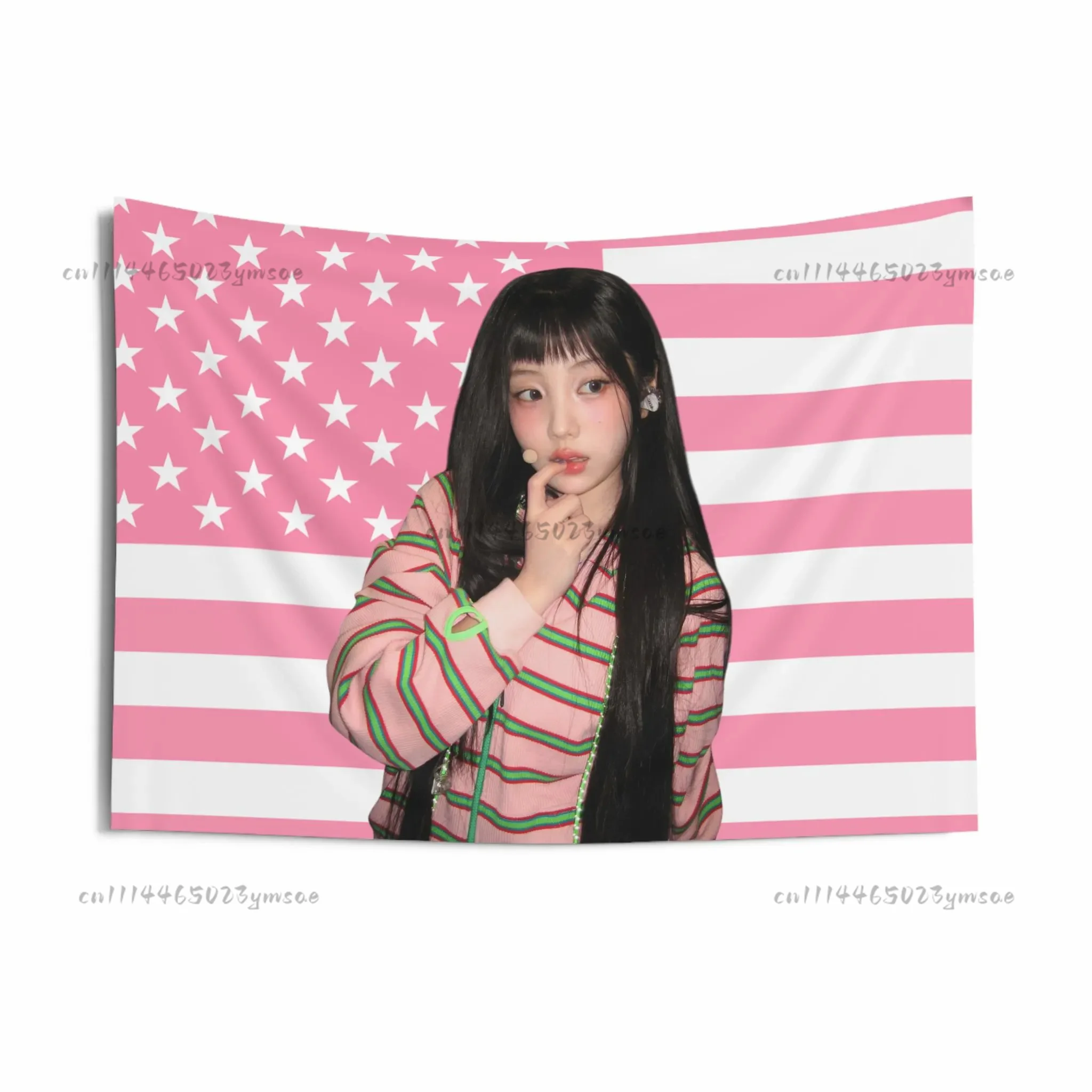 Kpop Poster W-Wonhee Pink Amerikanische Flaggen Wandteppich Kopfteil Ästhetische Innenwanddekoration Kpop-Fan-Geschenke Konzertbanner – Detail 7
