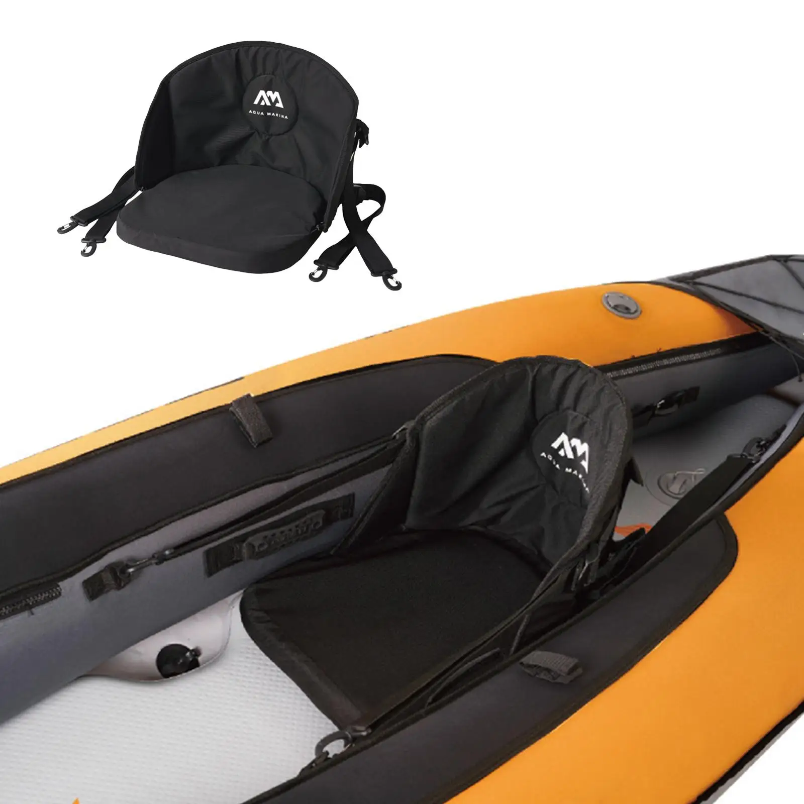 Kayak Seat with Adjustable Strap with Support Black Floor Chair with Backrest for Events Boat Rafting Floating Drifting Canoeing
