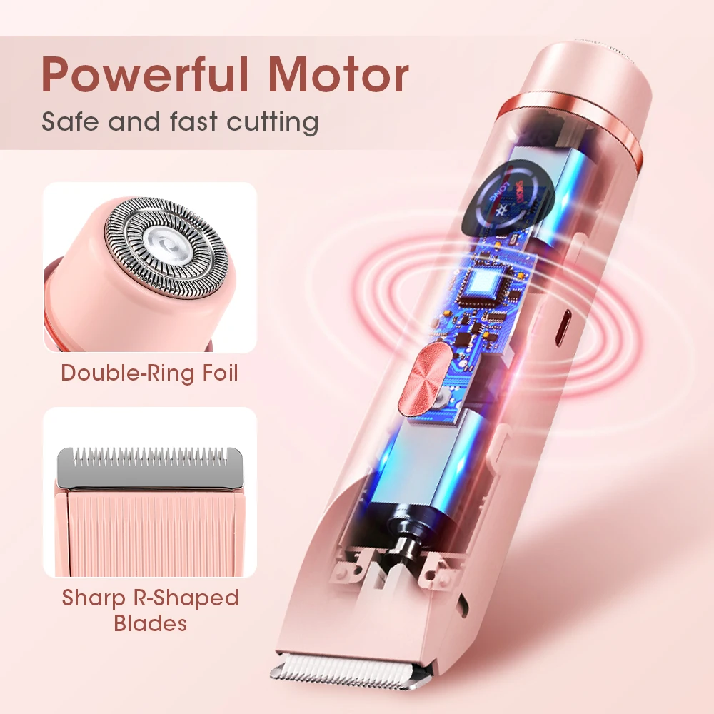 2-in-1 Elektrorasierer für Frauen, wasserdichter Bikini-Trimmer mit zwei Köpfen, Körper- und Gesichtshaarentfernung, Damenrasierer, Körper-Epilierer – Detail 7