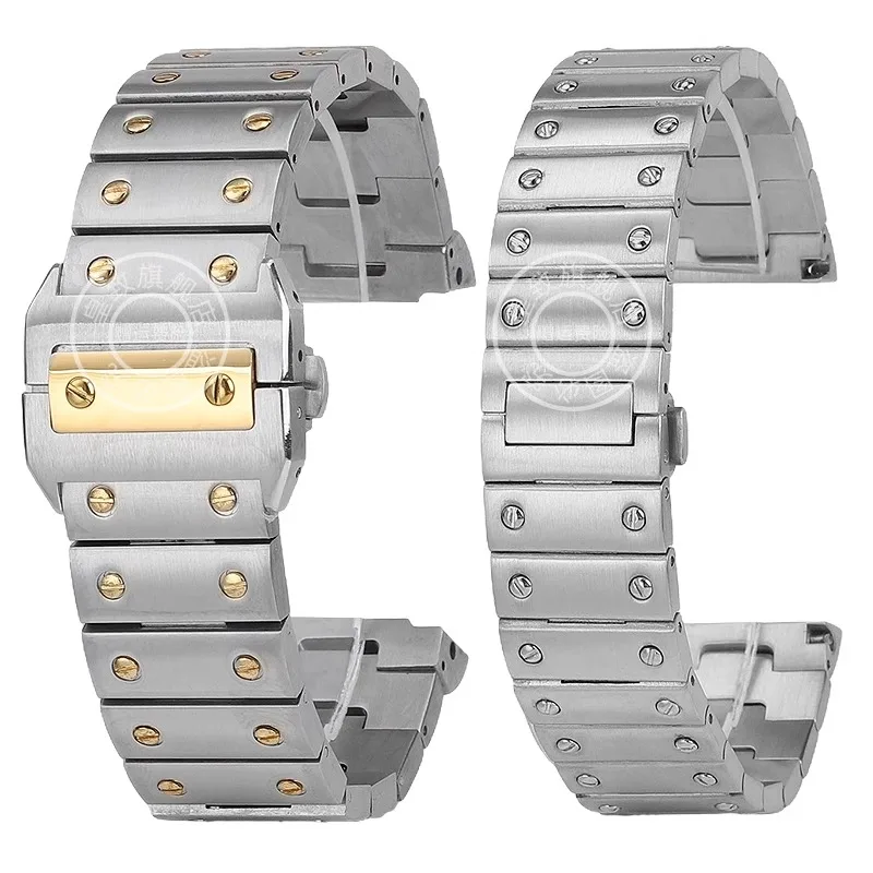 Para Cartier Santos 100 WSSA0009 correa de acero inoxidable sólido para hombres y mujeres hebilla de mariposa cadena de reloj pulsera de 20mm 23mm