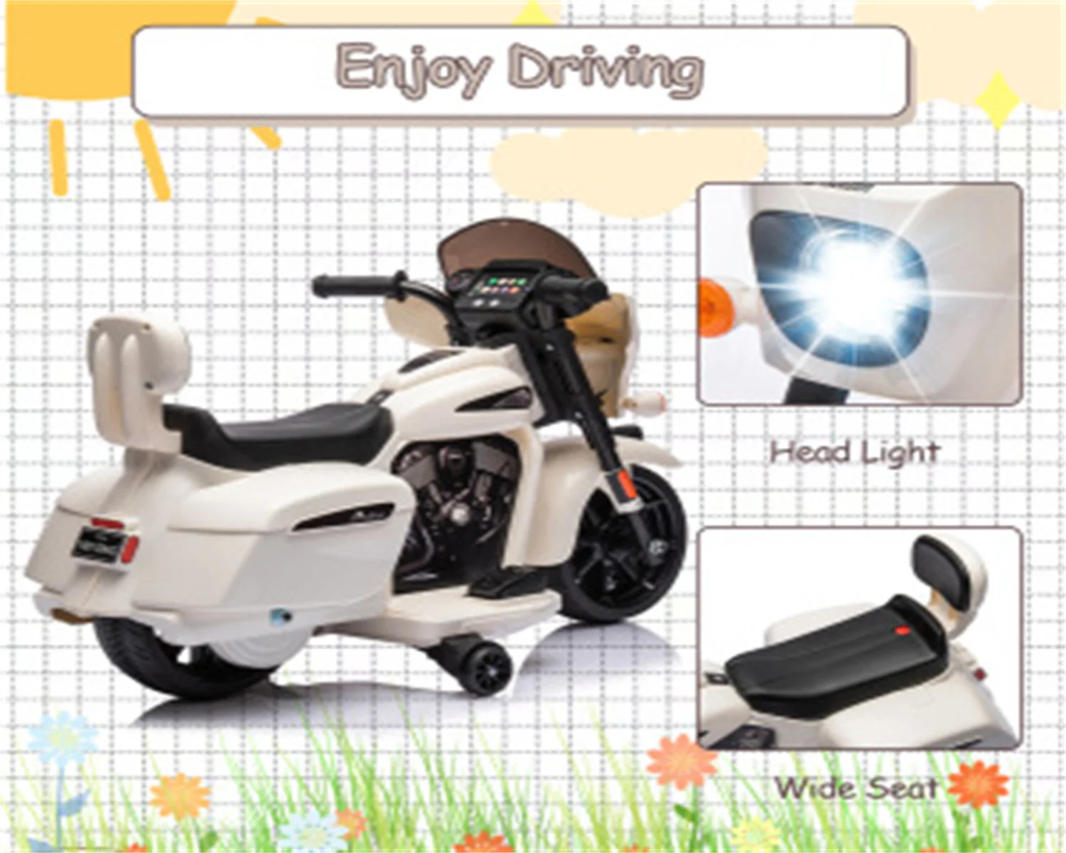 ขี่มอเตอร์ไซค์สําหรับเด็ก, จักรยานวิบากไฟฟ้า 6V, รถจักรยานยนต์ใบอนุญาตพร้อมดนตรีและไฟหน้าสําหรับเด็กวัยหัดเดิน 1-3
