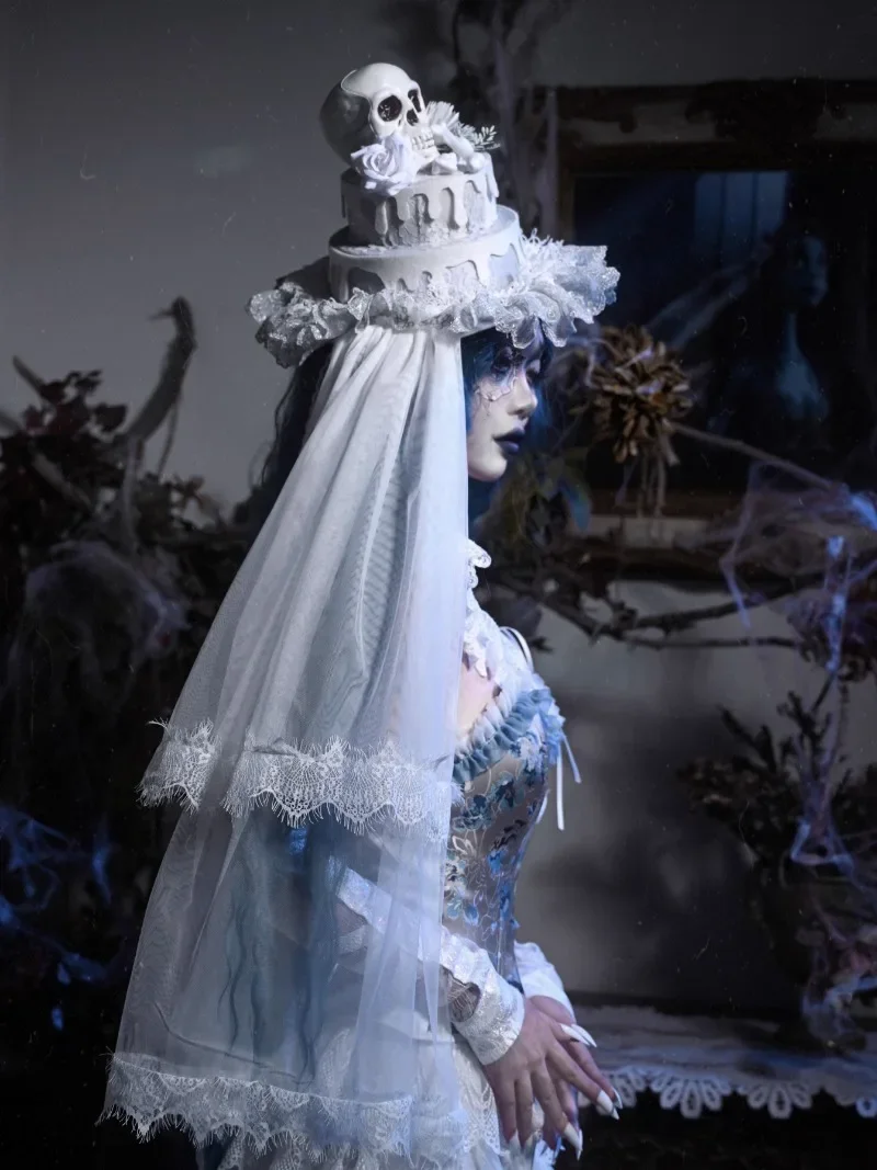 Halloween White Goth Cake Lace Skull European Style Dome Strap Hat Unique Design Popular Fedoras Apparel Accessories For Women