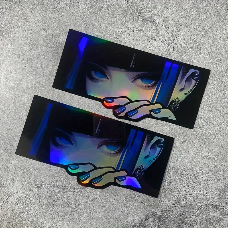 สติกเกอร์โฮโลแกรมลายการ์ตูนสาวอนิเมะ 2 ชิ้น/ชุด สำหรับติดรถยนต์ รถจักรยานยนต์ ดีไซน์การ์ตูนสะดุดตา สำหรับตกแต่งภายนอก