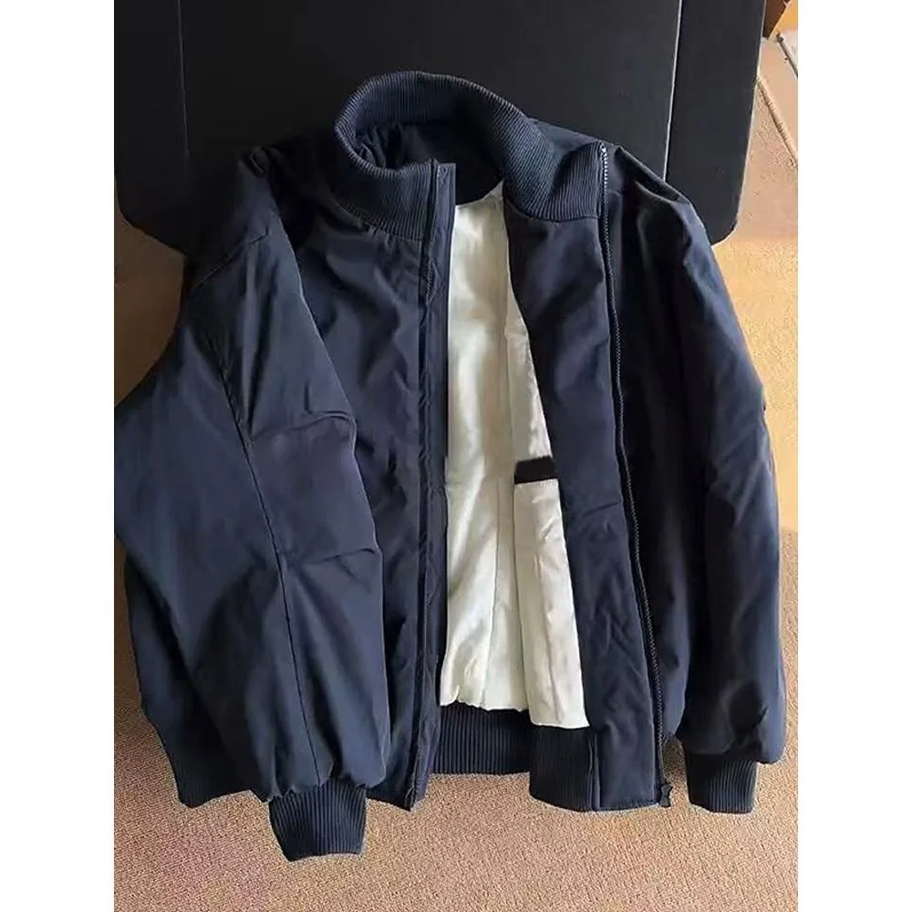 

Cleanfit Blue Cotton Jacket Men's Short Flight Jacket Stand Collar Winter Warm Casual Fashion Polyester Fiber Long Sleeve