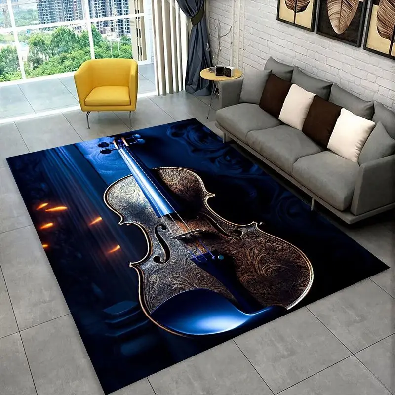 Rhythm Violin Cello Music Note Instrument Large Area Rug Non-slip Durable Carpet for Bedroom Living Room Sofa Doormat Floor Mat