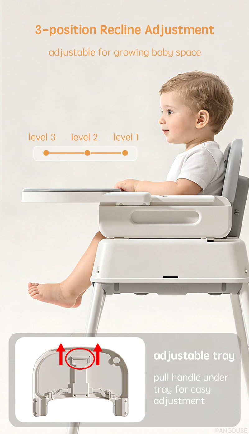 Umwandelbarer Babyhochstuhl 6 in 1, PANGDUBE Kleinkind-Sitzerhöhung, höhenverstellbarer, faltbarer Säuglingsernährungsstuhl mit Rollen – Detail 4