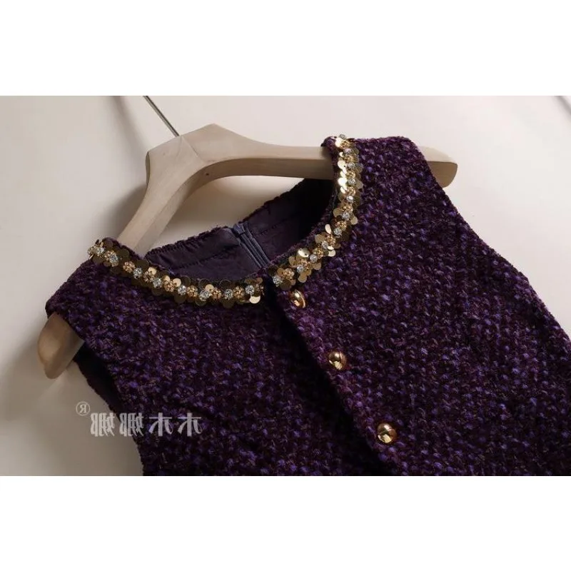 Sleeveless Dress Women's Spring/Summer Wool Beaded Sequin A-line Skirt New Designer Fashionable Youthful Niche Versatile Luxury