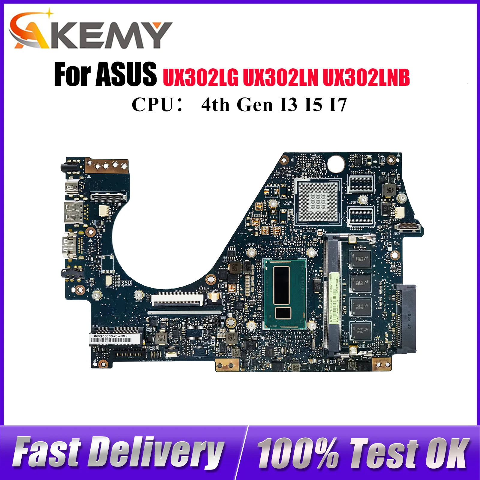 

UX302LA Материнская плата для ноутбука ASUS ZenBook UX302LG UX302LA UX302L UX302LNB UX302LN Материнская плата с процессором I3 I5 I7 ОК быстрая доставка