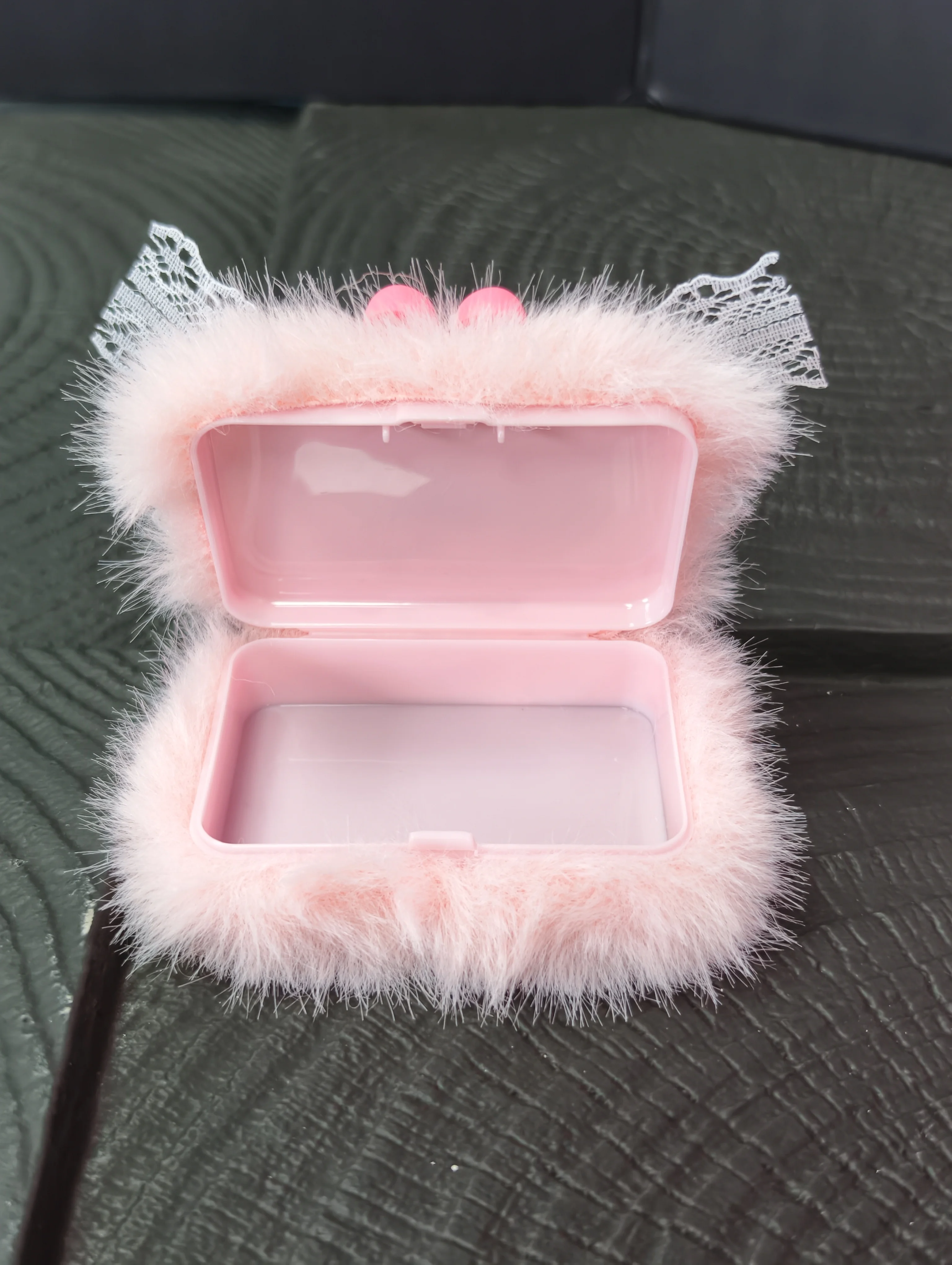 Fluffy Pink Lace Trinket Storage Box, Cartoon Bear Decor Gothic Sweet Mini Jewelry Organizer Case