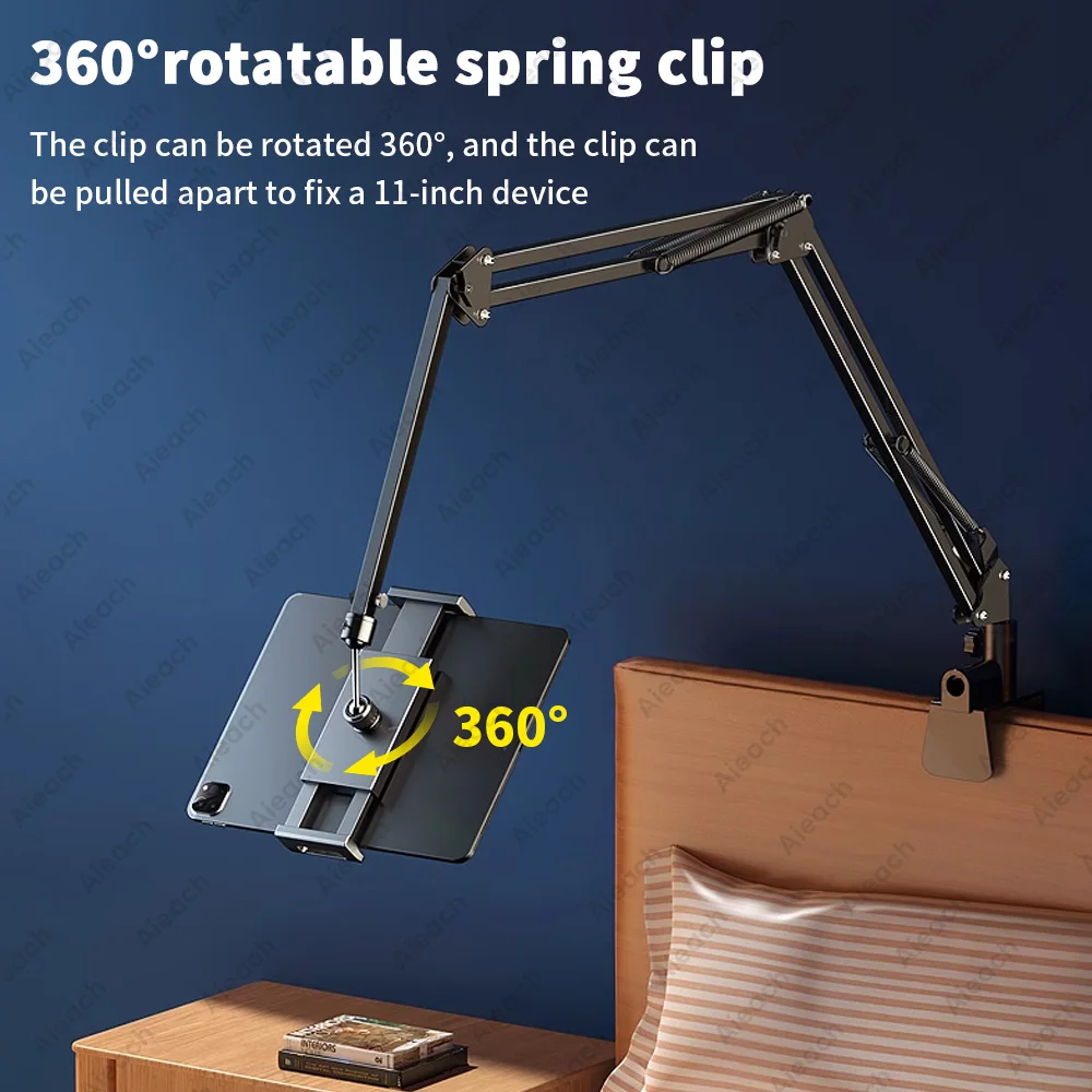 Stojak na tablet 360 °   Obrotowy uchwyt na telefon na biurko z aluminiowym ramieniem do iPad Pro Air Mini 4~11 Xiaomi Lenovo Samsung Tab — zdjęcie 4