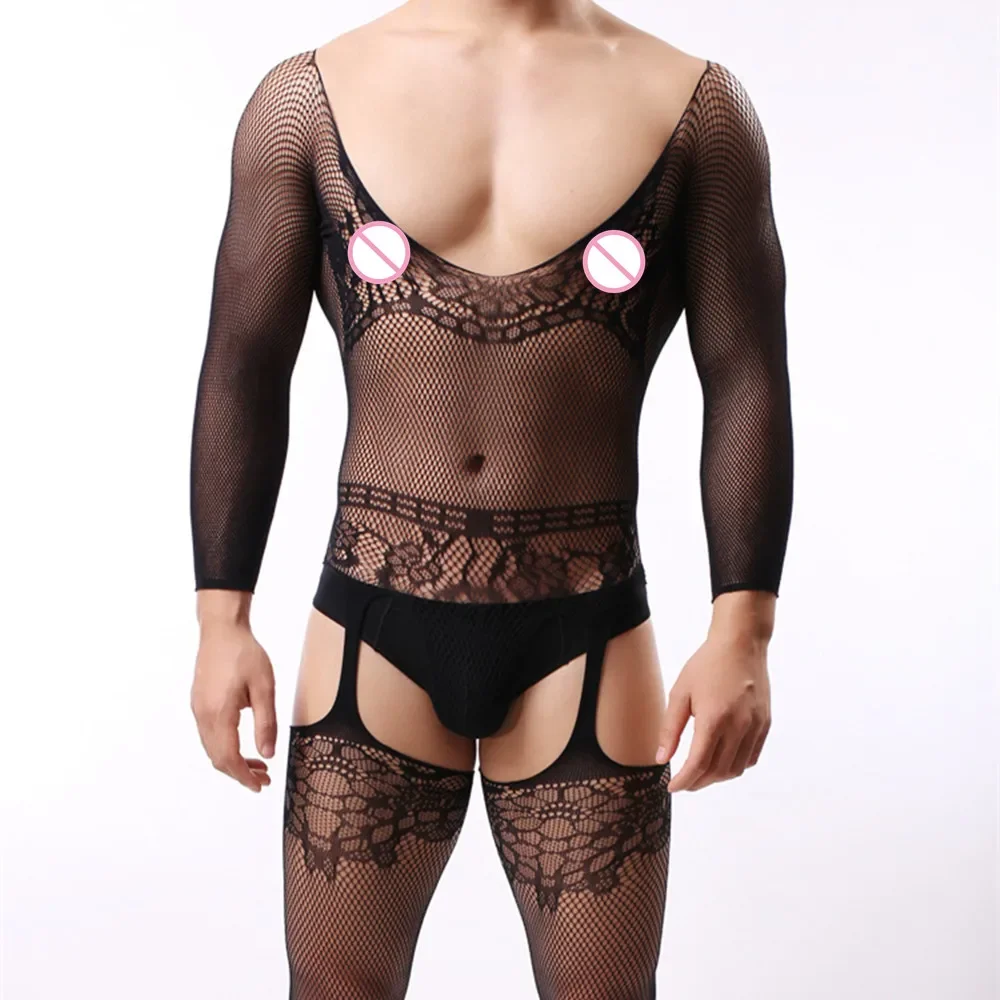 Pakaian Tidur Pria Seksi Berbagai Model Bodysuit Transparan Satu Potong Kostum Gay Pria Muda Pesta Klub Mainan Seksi Jumpsuit