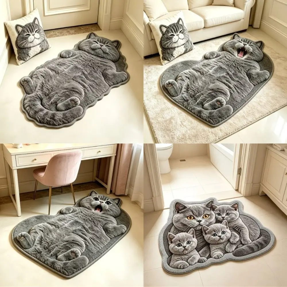 New Cute 3D Visual Cat Rug Anti-Slip 40x60 50x80cm Plushie Door Mat Animal Pattern Washable Doormat Home Decor