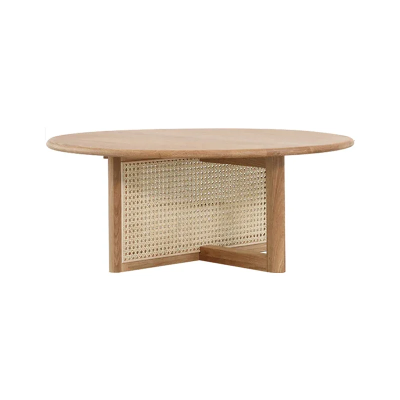 

Solid Wood Rattan Tea Table Simple Living Room Modern Creative Side Table Combination round Tea Table