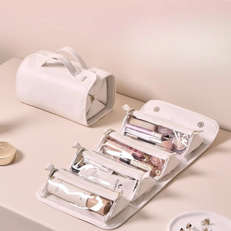 

Косметичка большой емкости 4-в-1, водонепроницаемый дорожный органайзер для туалетных принадлежностей со съемными отделениями, портативный чехол для макияжа