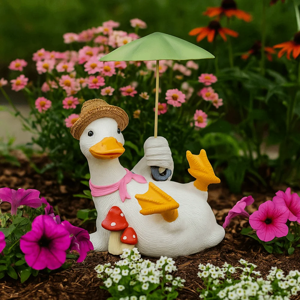 

Handicraft Duck Umbrella Ornament Model Simulated Umbrella Duck Statue Collectible Display Cartoon Resin Animal Sculpture