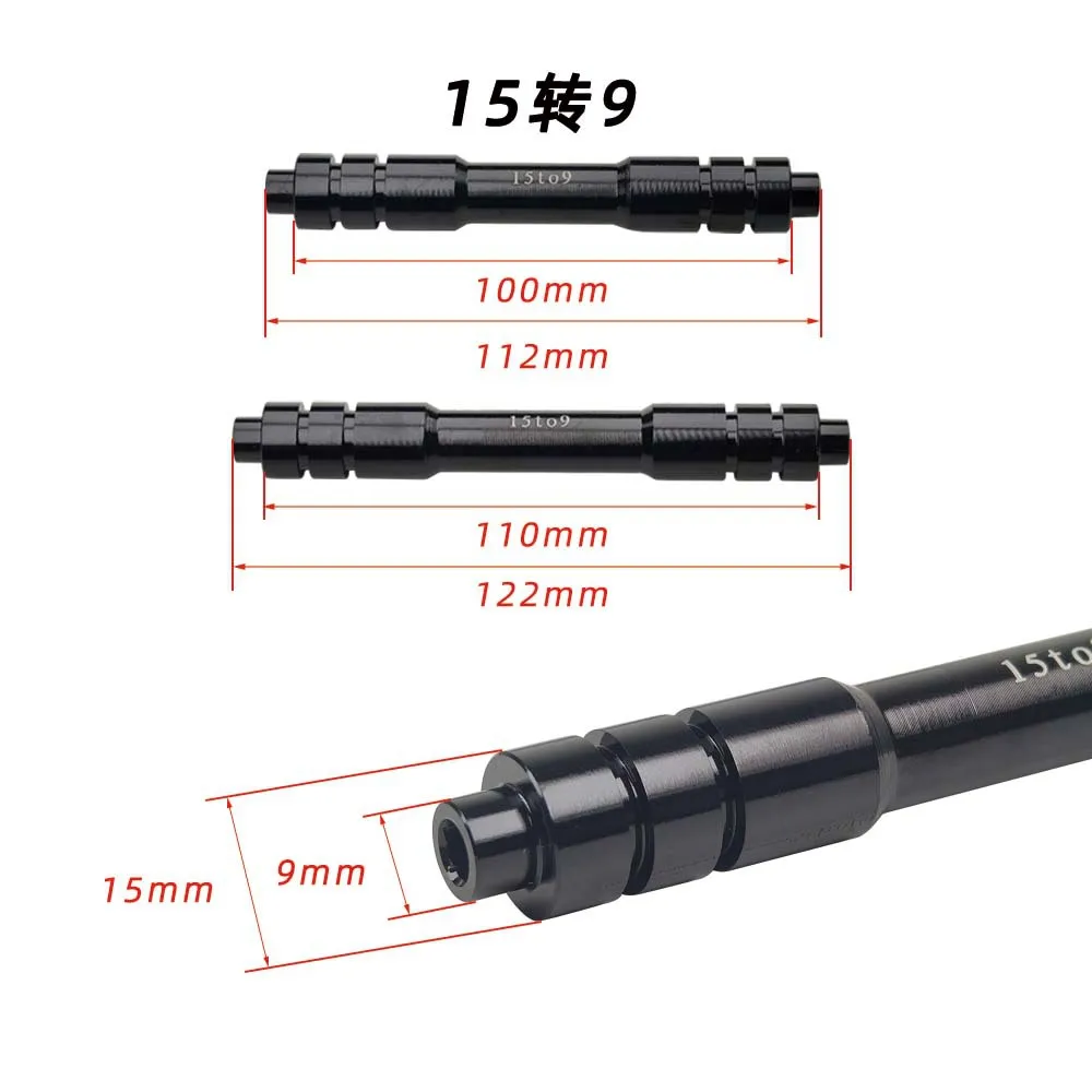 Nabendurchsteckachsen-Adapter 12 auf 9 mm, 110, 135, 142, 148 mm, 15 auf 9, 100 mm Steckachse auf Schnellspanner für MTB- und Rennrad-Vorder- und Hinterrad – Detail 2