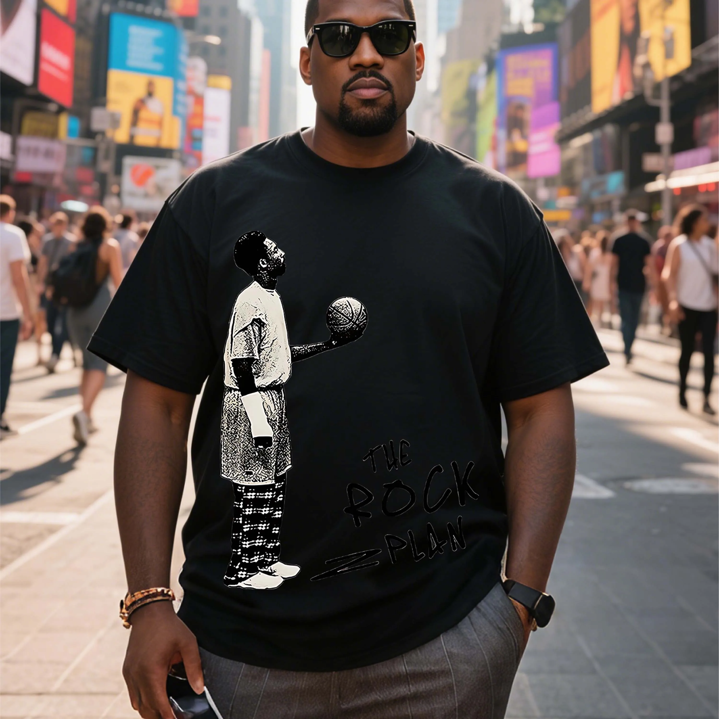 

Plus Size Black Short Sleeve T-Shirt with Basketball Theme Graphic Design Suitable for Outdoor Leisure Wear in Summer
