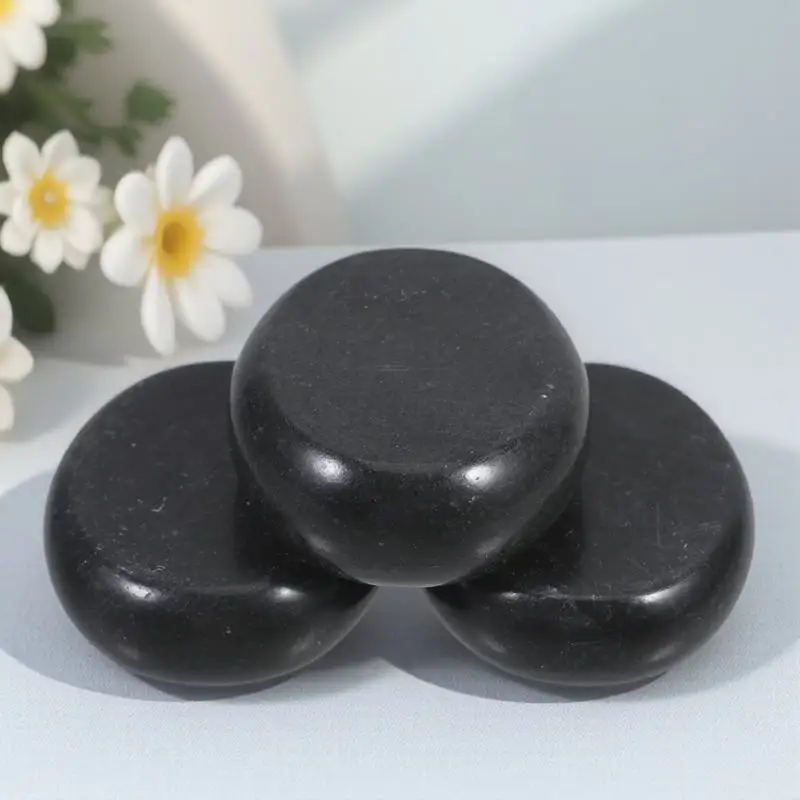 

3pcs Volcanic Massage Stones For Spa Smooth Black Hot Stones With Hole Skin Care Electromagnetic Radiation